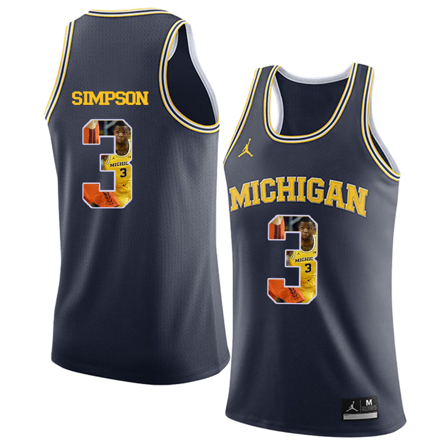 Men Jordan University of Michigan Basketball Navy #3 Simpson Fashion Edition Customized NCAA Jerseys->customized ncaa jersey->Custom Jersey